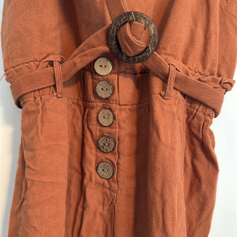 Mind Code Burnt Orange Linen Blend Cropped Jumpsu… - image 2